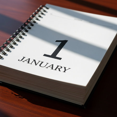 The first day of the month of January in a notebook.の素材