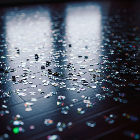 Broken glass on a black table. Selective focus. Shallow depth of field.の素材