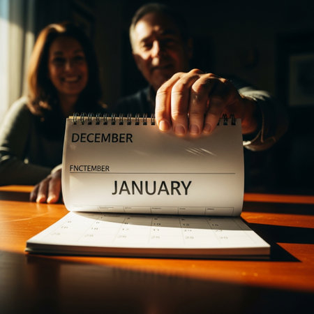 Calendar with the date of January on the table in the officeの素材