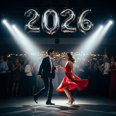 Couple dancing ballroom dance on new year eve. Couple dancing ballroom dance.の素材