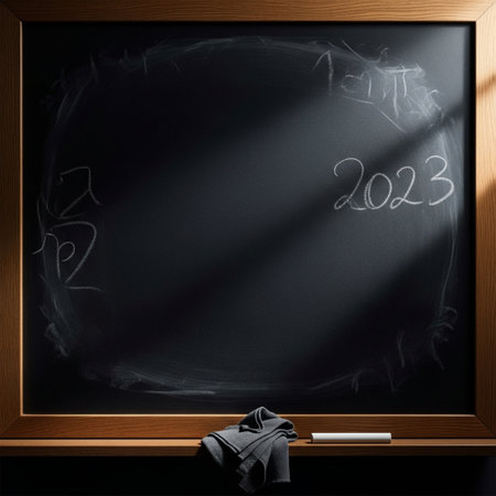 Blackboard with a chalk and the inscription 2022 on a black backgroundの素材