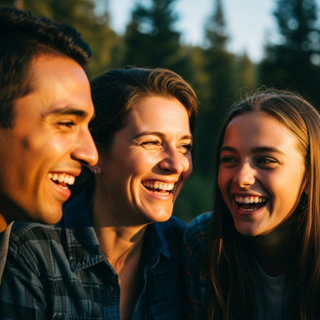 Portrait of a group of friends laughing and having fun outdoors.の素材