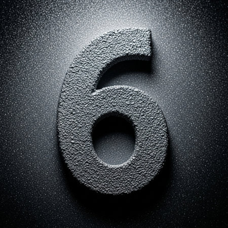 Black metal number 6 on a black background. 3D illustration.の素材