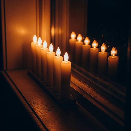 Burning candles in the church. Candles in the church.の素材