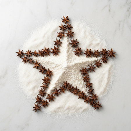 Christmas star made of white flour and star anisele backgroundの素材