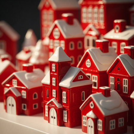 Miniature houses on a white background. Close-up shot.の素材