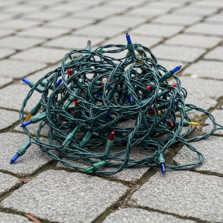 Christmas garland on the pavement. Christmas decorations. New year.の素材
