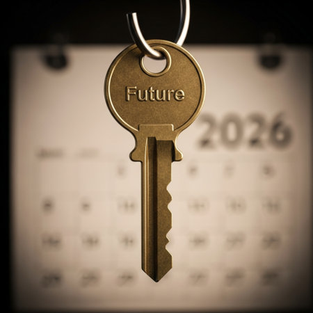Key on a keychain on a calendar background. 3D illustration.の素材