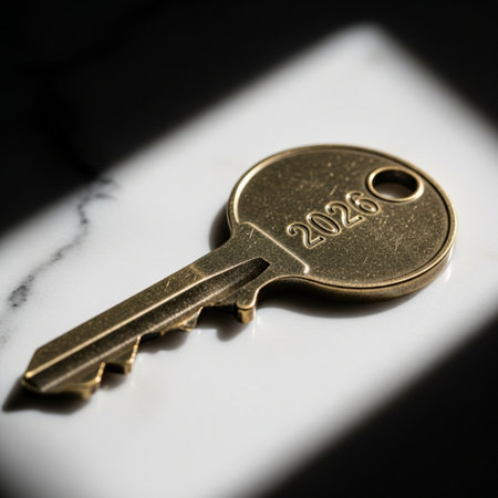 Key to success - gold key on a white background. Selective focus.の素材