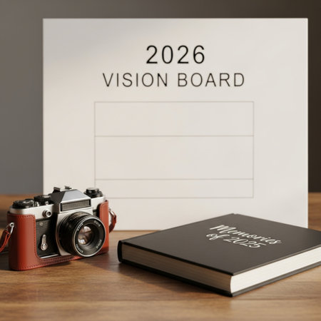 Vintage camera, book and passport on wooden table. Vacation conceptの素材