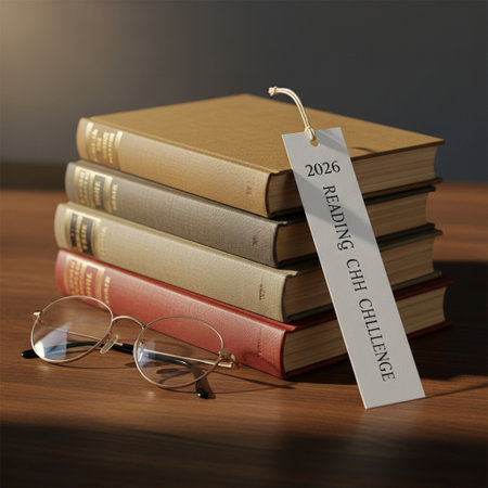 Pile of old books with glasses and a tag with the textの素材