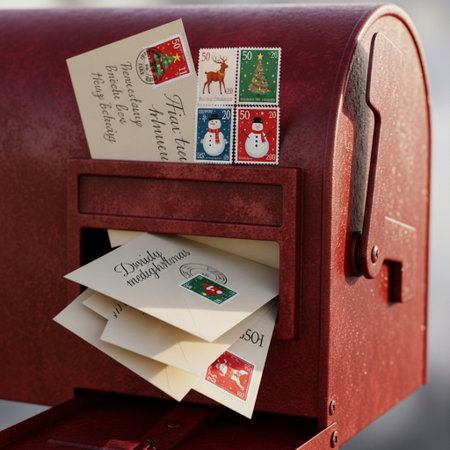 Mailbox with postcards and envelopes. Christmas mail concept.の素材