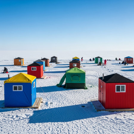 Group of colorful huts on the snow in winter, Iceland.の素材