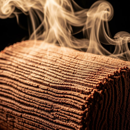 Close-up of a stack of towels in smoke on a black backgroundの素材