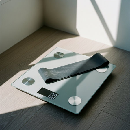 Electronic scales on the floor in the room. The concept of weight loss.の素材