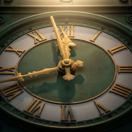 Close up of clock face. Time concept. Selective focus. Toned.の素材