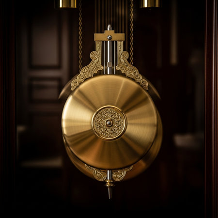 3d rendering of a golden alarm clock hanging on a door.の素材