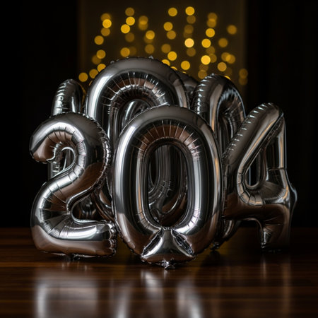 Happy New Year 2016. Silver balloons on wooden background. 3D Renderingの素材