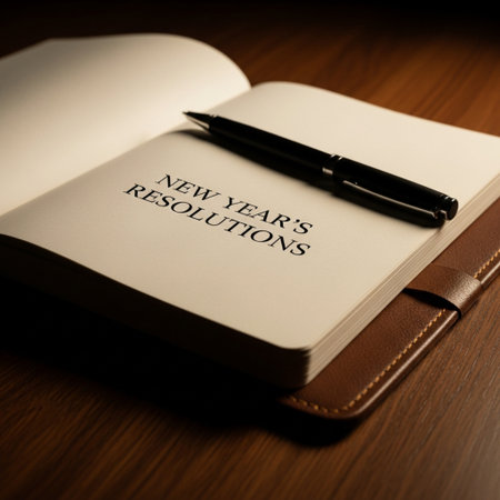 Notepad and pen on the wooden table. Conceptual photo of business goalsの素材