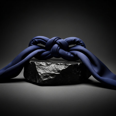 Black and blue rope tied around a stone in the shape of a heartの素材