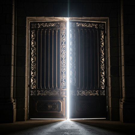 Door with light coming from the end. 3d rendering.の素材