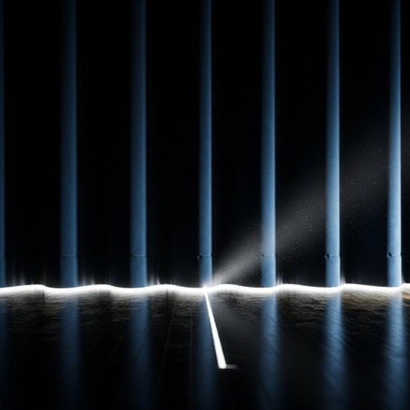 3d rendering of a light beam coming out of a dark roomの素材