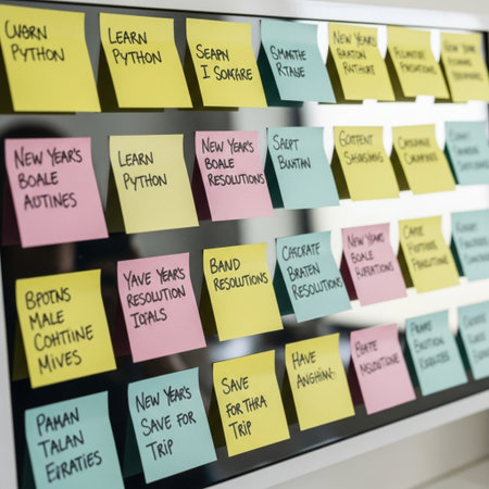 sticky notes on a wall in a shop window, business conceptの素材