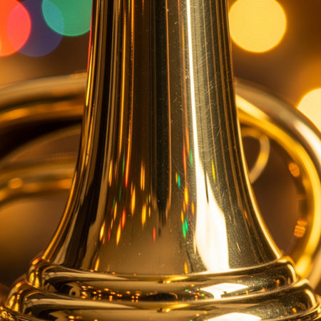 Close up of a horn on a bokeh lights background.の素材