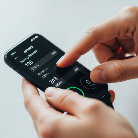 Close up of a woman's hand holding a smart phone with a black screenの素材