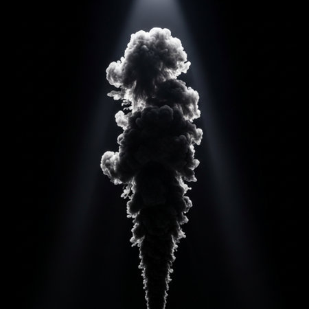 Black smoke on a black background. Abstract image of an explosion.の素材