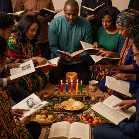 Group of people reading a religious book during the celebration of the Passoverの素材