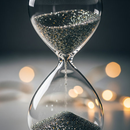 Hourglass with golden sand, closeup view. Time management conceptの素材