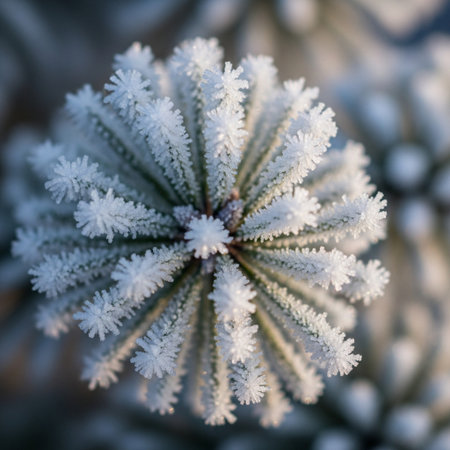 Close-up of frost on a pine tree in the winter.の素材