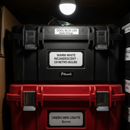 Close up view of a red trash bin in a storage room.の素材