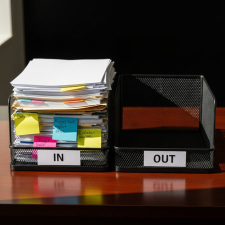 File folders with papers and documents on office desk. Selective focus.の素材