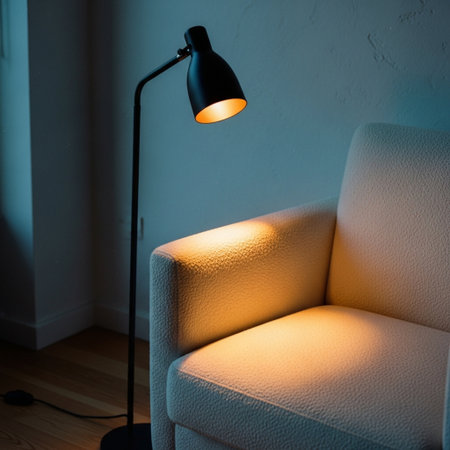 Lamp and sofa in the living room at night with lighting effectの素材