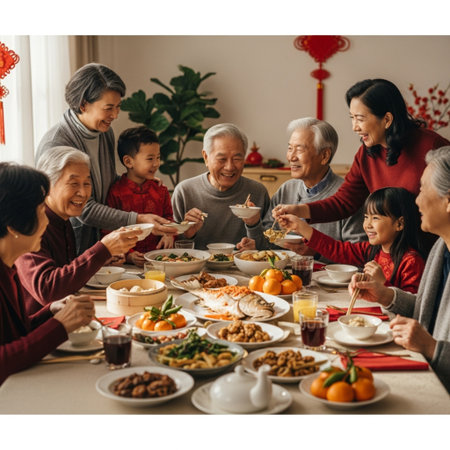 Happy asian family having good time together at home. Chinese New Year concept.の素材