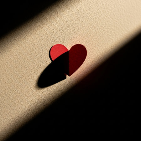 Red heart with shadow on the wall. Valentines day background.の素材
