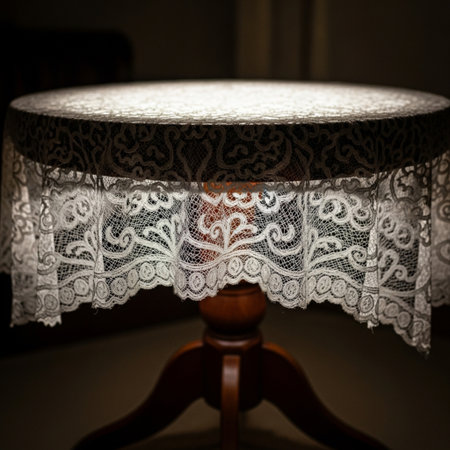 Lace on a table in a room. Selective focus.の素材