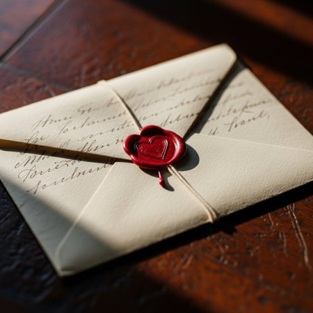 Envelope with a red heart on the background of the inscriptionの素材