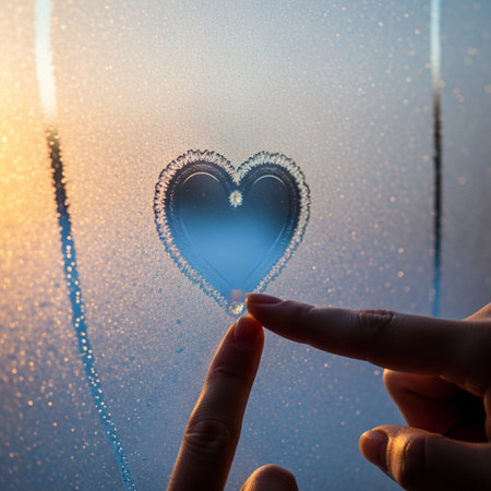 Heart shape on the foggy window. Love and romance concept.の素材