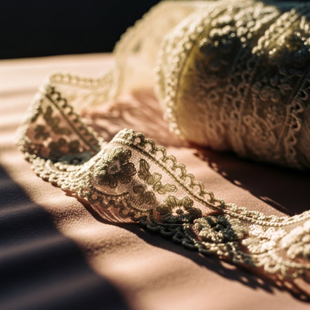Lace lingerie on the bed in the morning. Selective focus.の素材