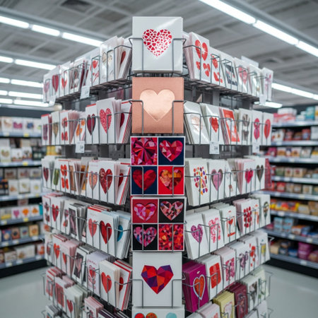 Valentine's day gift boxes on shelves in the supermarket.の素材
