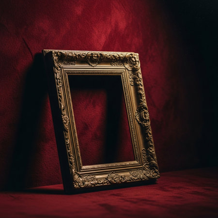 Vintage photo frame on a red velvet background. Selective focus.の素材