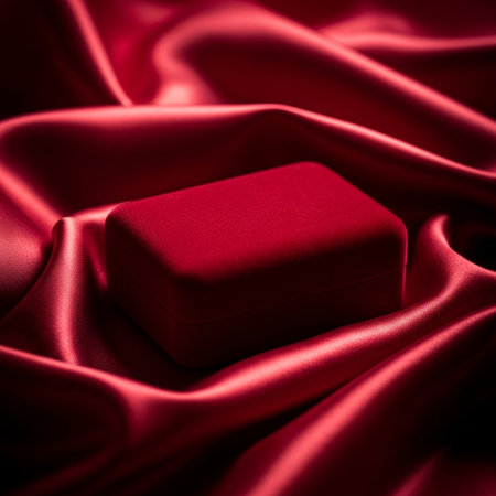 Red satin background with a small box in the middle, soft focusの素材