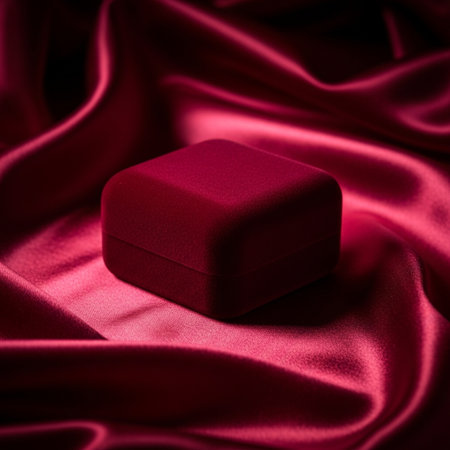 Red satin background with a diamond-shaped box in the middleの素材