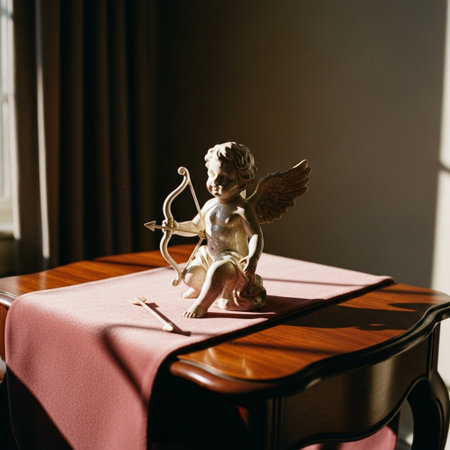Sculpture of an angel on a table in the roomの素材