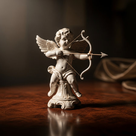 Angel with bow and arrow on a dark background. Shallow depth of field.の素材