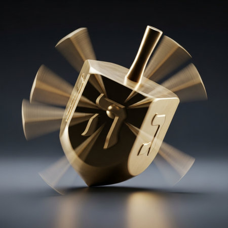 Gold Hanukkah dreidel on dark background. 3d renderingの素材