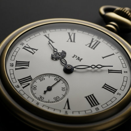 Vintage pocket watch on black background. Close up. Time conceptの素材